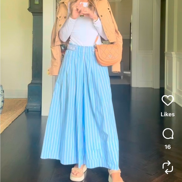 Anthropologie pull on culotte cotton pants Blue Striped - Picture 1 of 12